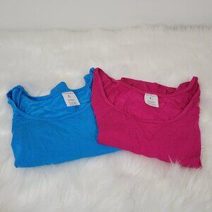 Bright Cropped 3/4 Sleeve Tee Bundle Turquoise and Fuschia Size Large NWOT